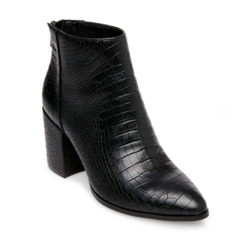 Steve Madden JILLIAN Ankle Boots Booties Black Animal Crocodile Skin Leather 9.5